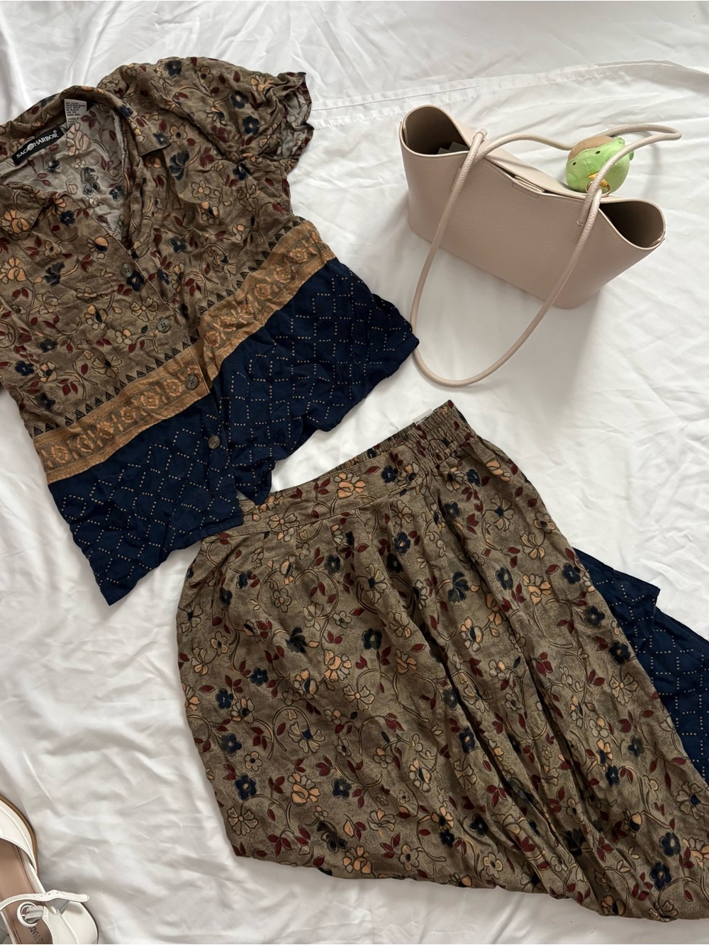 Sag Harbor Olive Brown and Navy Floral Maxi Dress